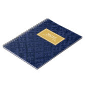Navy Greek Key Pattern Gold Name Sjabloon Notitieboek (Linkerzijde)