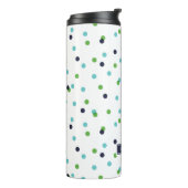 Navy Green en Turquoise Confetti Stippen Monogram Thermosbeker (Gedraaid links)