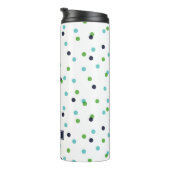 Navy Green en Turquoise Confetti Stippen Monogram Thermosbeker (Geroteerd rechts)