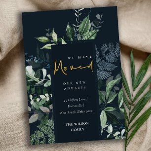 Navy Green Gold Greenery Lijst We hebben verhuisde Bedankkaart