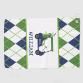 Navy & Green Golf Cart Monogram Golf Towel Golfhanddoek (Horizontaal)