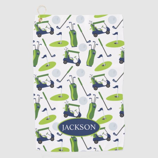 Navy & Green Golf gepersonaliseerd Golfhanddoek (Voorkant)