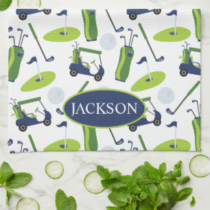Navy & Green Golf gepersonaliseerd Theedoek