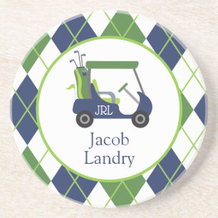 Navy & Green Golf gepersonaliseerd Zandsteen Onderzetter