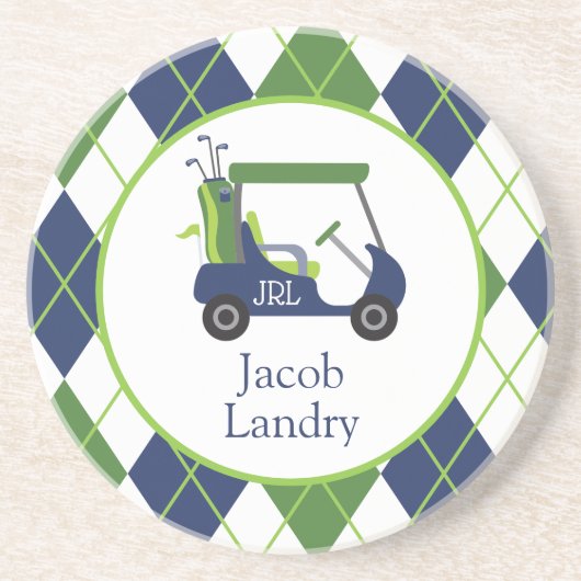Navy & Green Golf gepersonaliseerd Zandsteen Onderzetter (Voorkant)