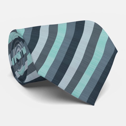 Navy Grey Blauwgroen Striped Stropdas (Opgerold)