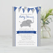 Navy Grey Elephant Polka Dot Bunting Baby shower Kaart (Staand voorkant)
