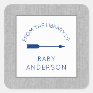 Navy Grey Tribal Arrow baby shower boekenplaat, Vierkante Sticker