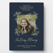 Navy Hand Lettered Chic Flourish Funeral Memorial Fotoplaat (voorkant)