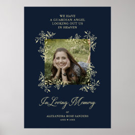 Navy Hand Lettered Chic Flourish Funeral Memorial Poster
