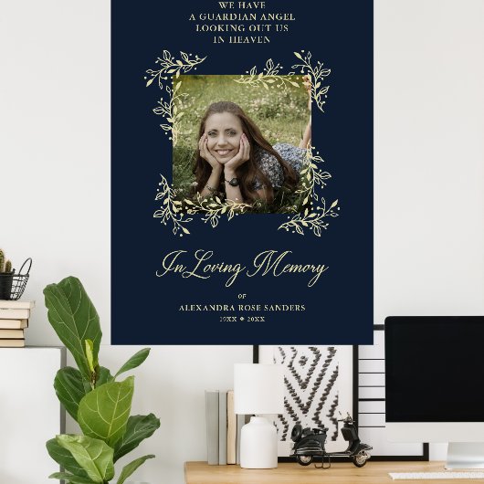 Navy Hand Lettered Chic Flourish Funeral Memorial Poster (Thuiskantoor)