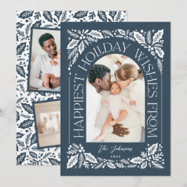 Navy Happiest Wishes Arch Berry 3 Photo Collage Feestdagenkaart