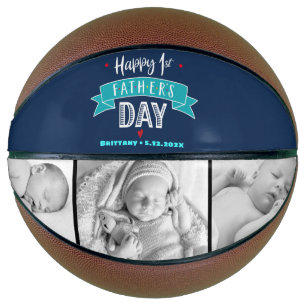 Navy Happy 1st Vaderdag Turquoise Banner Bold Basketbal