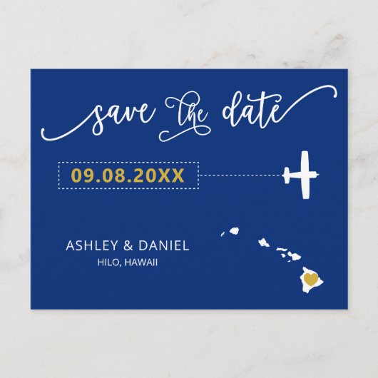 Navy Hawaii Wedding Save the Date Map Briefkaart (Voorkant)