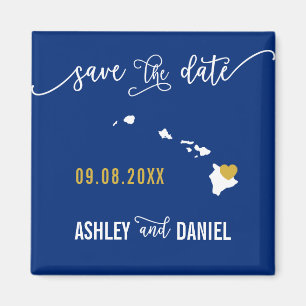 Navy Hawaii Wedding Sla de datumkaart op Magneet