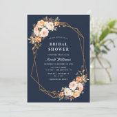 Navy herfst bloemengeometrisch vrijgezellenfeest kaart (Staand voorkant)