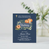 Navy HERFST Christening Invites Baptisme (Staand voorkant)