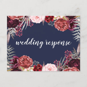 Navy Herfst Marsala Pioen Bruiloft RSVP Briefkaart