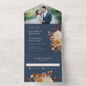 Navy Herfst Photo Weddenschap All-in-One Invitatio All In One Uitnodiging (Binnen)