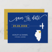 Navy Illinois Wedding Save the Date Map Briefkaart (Voorkant / Achterkant)