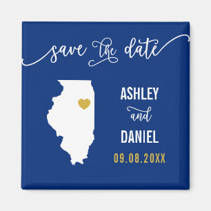 Navy Illinois Wedding Save the Date Map Magneet