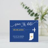 Navy Indiana Bruiloft Save the Date Map Briefkaart (Staand voorkant)