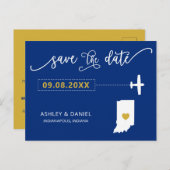 Navy Indiana Bruiloft Save the Date Map Briefkaart (Voorkant / Achterkant)