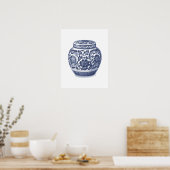 Navy Indigo Blue Floral Ginger Jar Pattern Poster (Keuken)