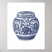Navy Indigo Blue Floral Ginger Jar Pattern Poster (Voorkant)