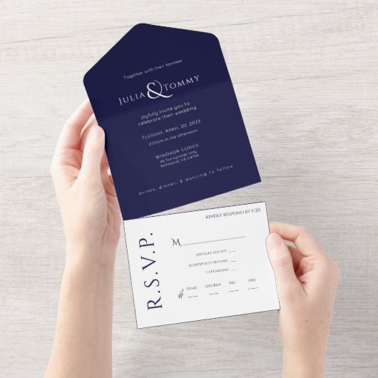 (NAVY) Invitation de mariage minimaliste, élégante (Déchirure)