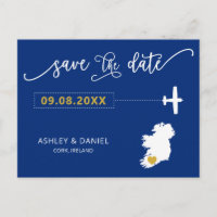 Navy Ireland Wedding Save the Date Kaart