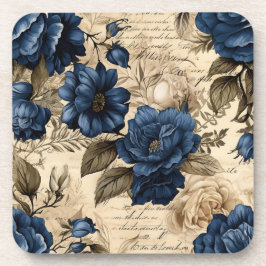  Navy & Ivoor Flowers Wedding Onderzetter