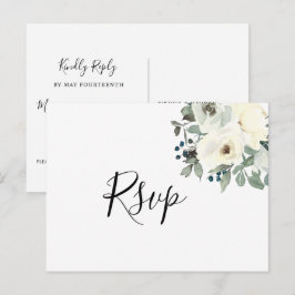 Navy Ivory Floral RSVP Briefkaart met Maaltijdkeuz
