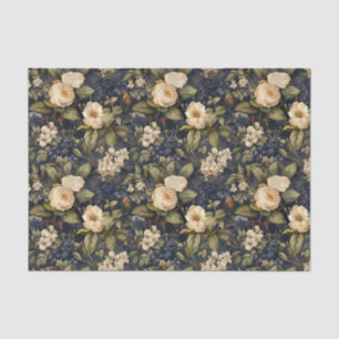 Navy & Ivory Flowers Weefselpapier, Elegant Tissuepapier