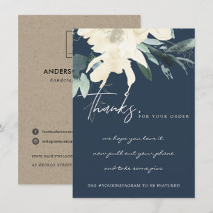 NAVY IVORY WHITE FLORAL CORPORATE BUSINTE LOGO BEDANKKAART
