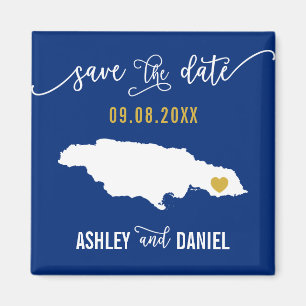 Navy Jamaica Wedding Save the Date Map Magneet