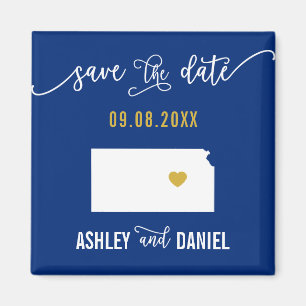 Navy Kansas Wedding Save the Date Map Magneet