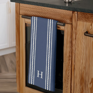Navy Klassieke reepband monogram Theedoek
