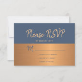 Navy koperen trendy typografie bruiloft rsvp (Voorkant)