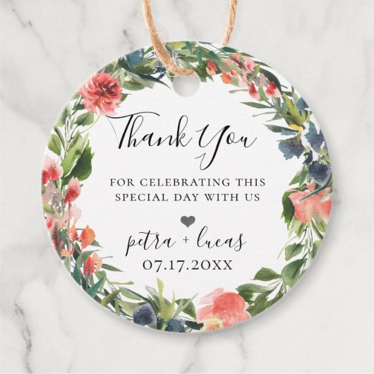 Navy Koraal Bloemstuk Bedankjes Labels (Voorkant)