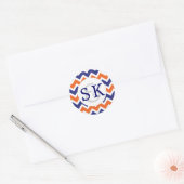 Navy Koraal Monogram Bruiloft envelop afdichtingen Ronde Sticker (Envelop)
