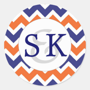 Navy Koraal Monogram Bruiloft envelop afdichtingen Ronde Sticker