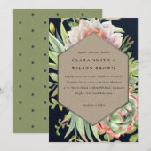 NAVY KRAFT DESERT SUCCULENT CACTI FOLIAGWEDDING KAART (Voorkant / Achterkant)
