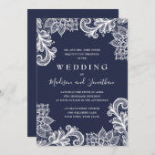 Navy Lace Applique Elegant Wedding Kaart (Voorkant / Achterkant)