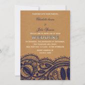 Navy Lace en Kraft Paper Wedding Kaart (Voorkant)