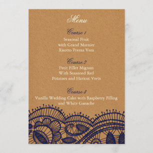 Navy Lace en Kraft Paper Wedding Menu