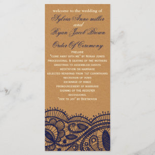 Navy Lace en Kraft Paper Wedding Programma