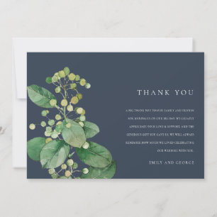 NAVY LEAVES FOLIAGE GREENERY WATERCOLOR WEDDING BEDANKKAART