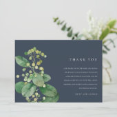 NAVY LEAVES FOLIAGE GREENERY WATERVERF WEDDING BEDANKKAART (Staand voorkant)