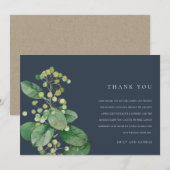 NAVY LEAVES FOLIAGE GREENERY WATERVERF WEDDING BEDANKKAART (Voorkant / Achterkant)